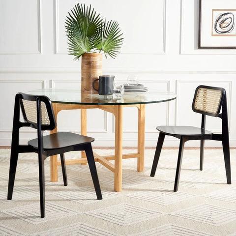 Solid Wood & Cane Dining Chair | Natural Boho Kitchen Seating – Oakvello