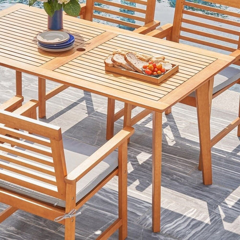 Burgundy Solid Wood Dining Table with Slatted Top | Kitchen Furniture – Oakvello