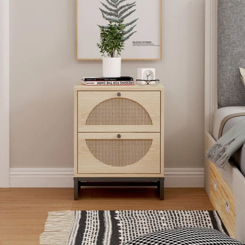 Solid Wood Bedside Table with 2 Drawers | Compact Bedroom Nightstand – Oakvello