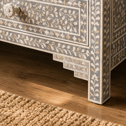 Grey Floral Bone Inlay 7-Drawer Chest of Drawers