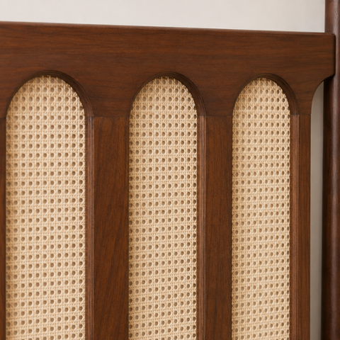 Lumis Arch Bed | Mango Wood & Rattan Cane Four-Poster Bed | Oakvello