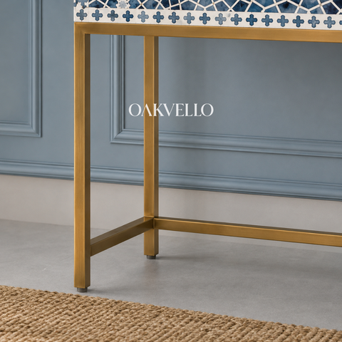 Blue Star Shell Inlay Console Table with Gold Iron Frame