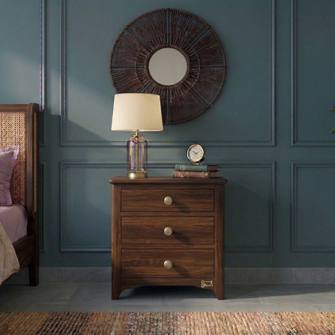 Caspian Solid Teak Wood Bedside Table | Premium Nightstand – Oakvello