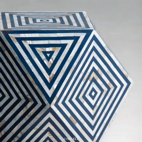 Indigo Labyrinth Bone Inlay Side Table