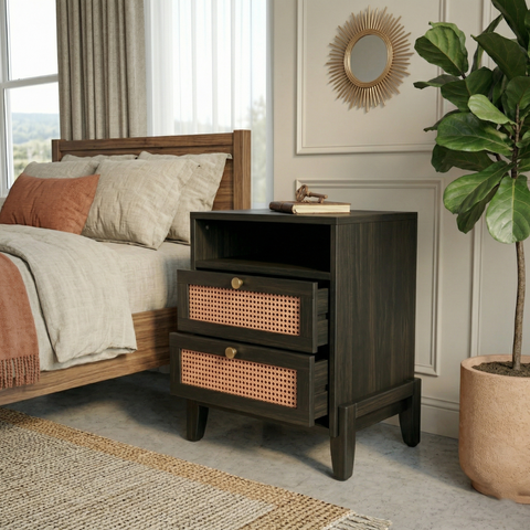 Veda Teak Wood Bedside Table | Heritage Mid-Century Nightstand – Oakvello
