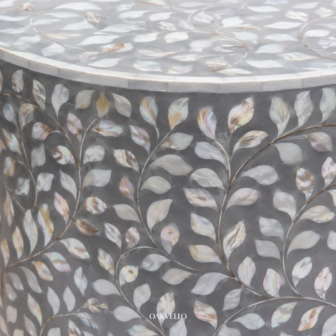 Shell Inlay Round Drum Side Table