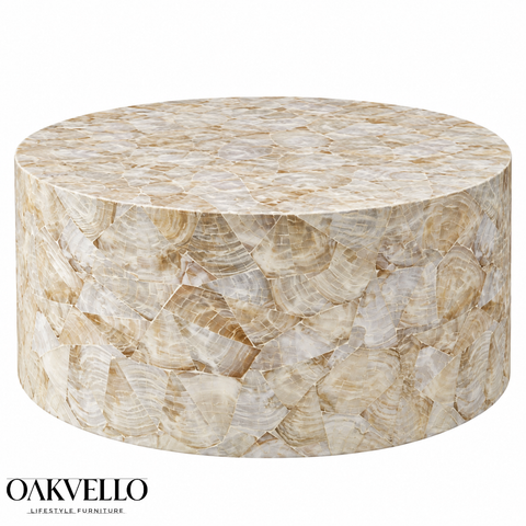 Monochrome Luxe Round Bone Inlay Coffee Table | Handcrafted Artisan Living Room Furniture – Oakvello