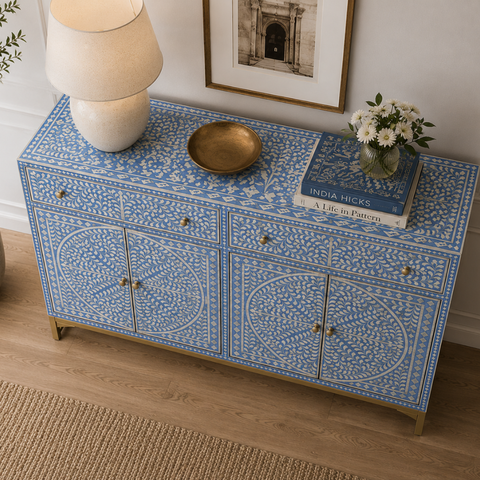 Floral Bone Inlay Cabinet | Handcrafted Artisan Storage Furniture – Oakvello