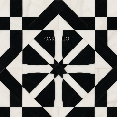 Bone Inlay Geometric Star 2-Drawer Bedside Table – Black & White