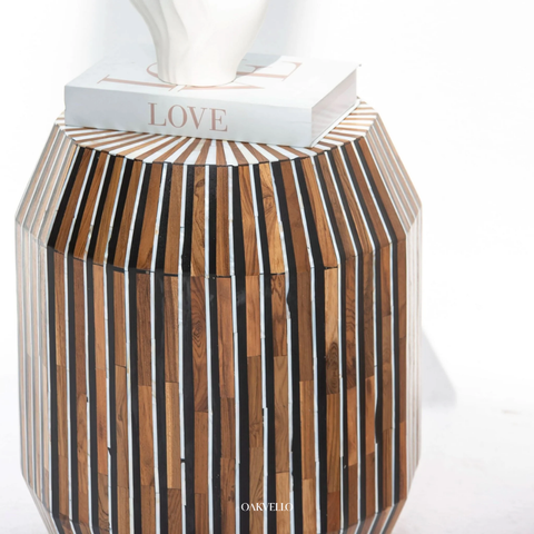 Ribbed Barrel Bone Inlay Side Table