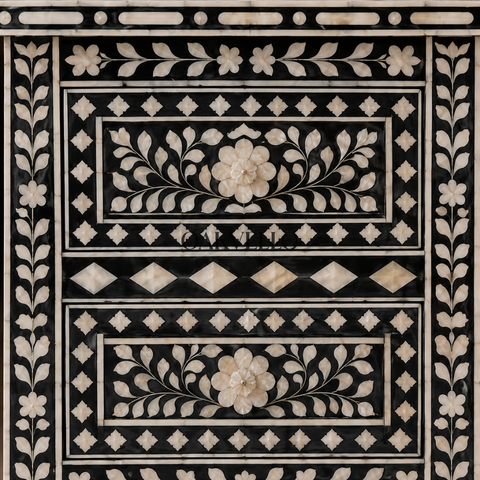 Midnight Bloom Bone Inlay Bedside Table