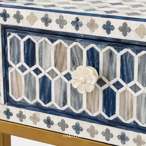Bone Inlay Geometric 3-Drawer Console Table – Grey & White