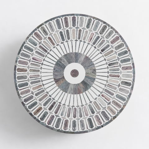 Silver Hex Shell Inlay Drum Side Table