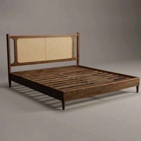 Lumara Cane Platform Bed | Natural Cane Headboard & Solid Wood Frame