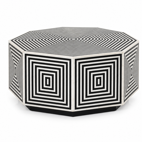 Octagonal Bone Inlay Geometric Coffee Table | Black & White |