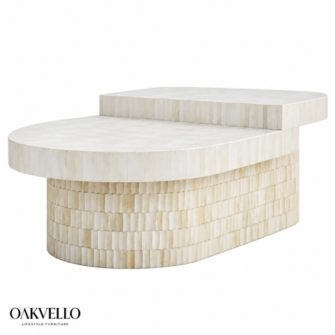 Ivory Layered Bone Inlay Coffee Table | Handcrafted Artisan Living Room Furniture – Oakvello