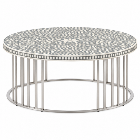 Bone Inlay Coffee Table with Metal Stand | Handcrafted Artisan Living Room Furniture – Oakvello