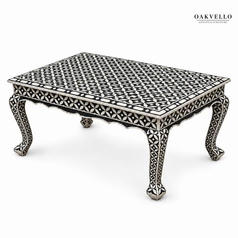 Oakvello Handcrafted Black and White Bone Inlay  Rectangular  Coffee Table