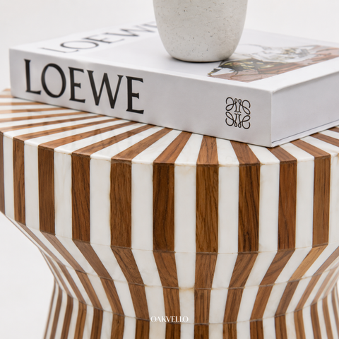 Striped Bone Inlay Side Table – Handcrafted Accent Table