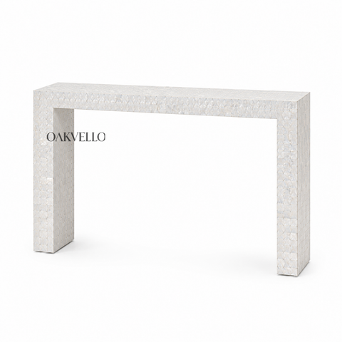 Pearl Shell Inlay Console Table – Handcrafted Solid Wood Entryway Table