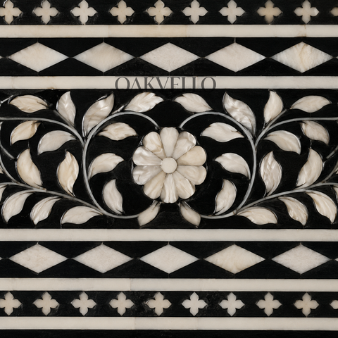 Noir Bloom Bone Inlay Bedside Table
