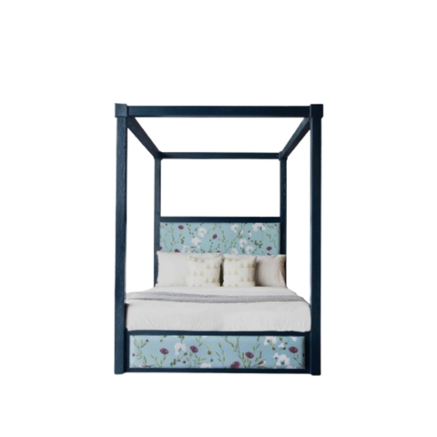 Celestia Floral Four-Poster Bed | Tufted Headboard with Built-in Storage