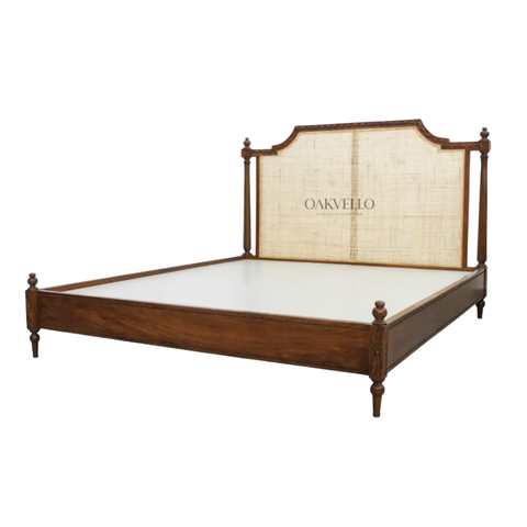 Belcourt Cane Bed | Hand-Carved Teak Wood & Arched Cane Headboard