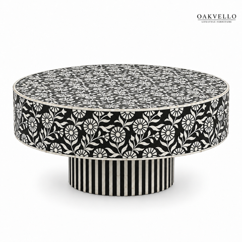 Monarch Noir Bone Inlay Coffee Table| Handcrafted Artisan Living Room Centre Table – Oakvello