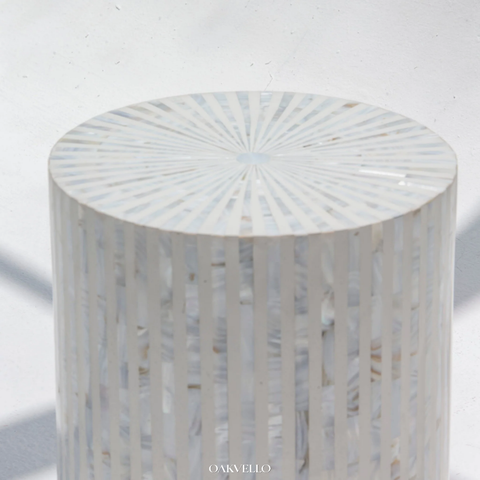 Ivory Sunburst Bone Inlay Drum Side Table