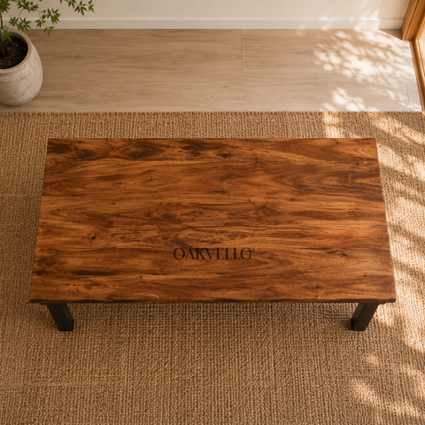 Mori Low Table | Solid Wood Floor Dining Table with Metal Legs