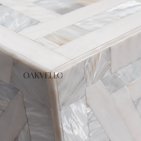 White Diamond Bone Inlay Geometric Hexagonal Side Table