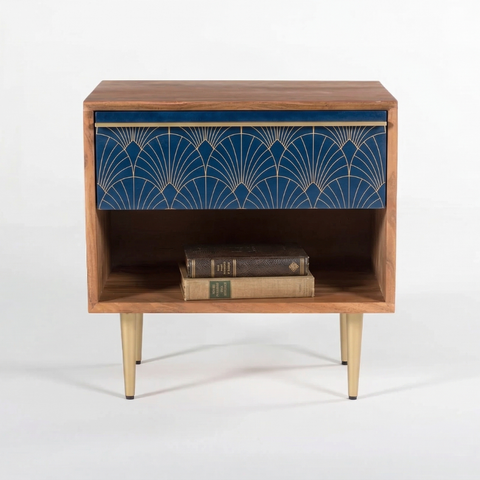 Aurelian Art Deco Teak Wood Bedside Table | Modern Nightstand – Oakvello