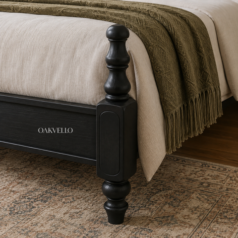 Manor Rattan Poster Bed | Solid Mango Wood & Cane Four-Poster Bed