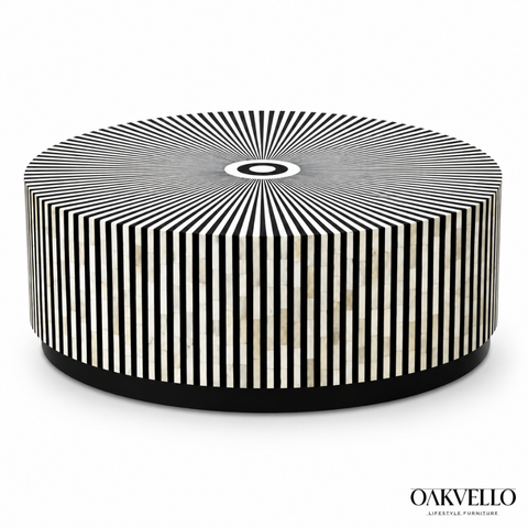 Serene Round Bone Inlay Coffee Table | Handcrafted Artisan Living Room Furniture – Oakvello