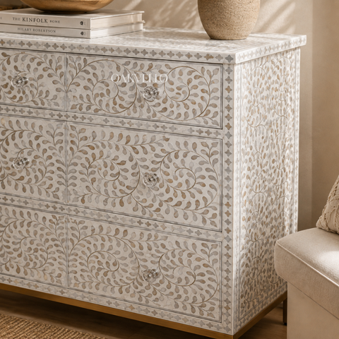 White Vine Bone Inlay 3-Drawer Dresser