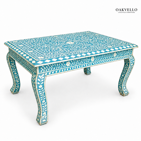 Blue Floral Bone Inlay Coffee Table I Oakvello