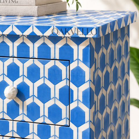 Bone Inlay Honeycomb 5-Drawer Chest of Drawers – Cobalt Blue