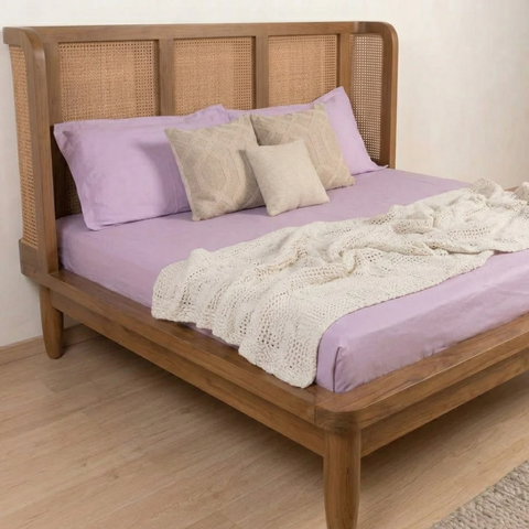 Aethel Handcrafted Teak Wood Cane Bed | Luxury Bedroom Furniture – Oakvello