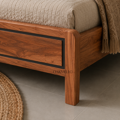 Nami Bed | Solid Mango Wood & Rattan Cane Platform Bed