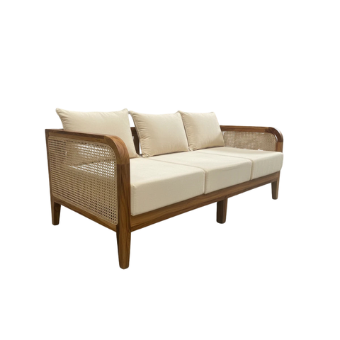 Solara Rattan Sofa | Sheesham Wood & Cane 3-Seater | Oakvello