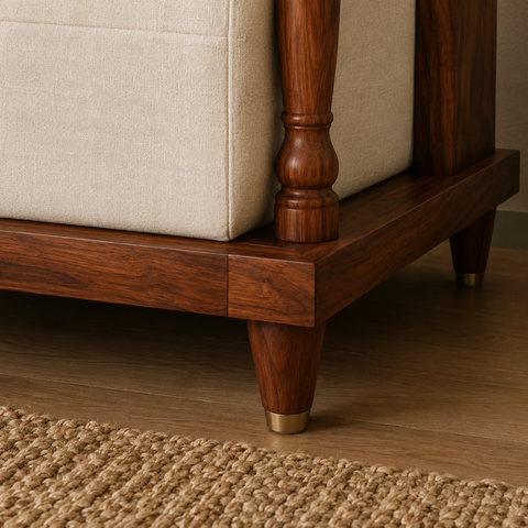 Crest Wood Sofa | Sheesham Wood & Cane 3-Seater Sofa | Oakvello