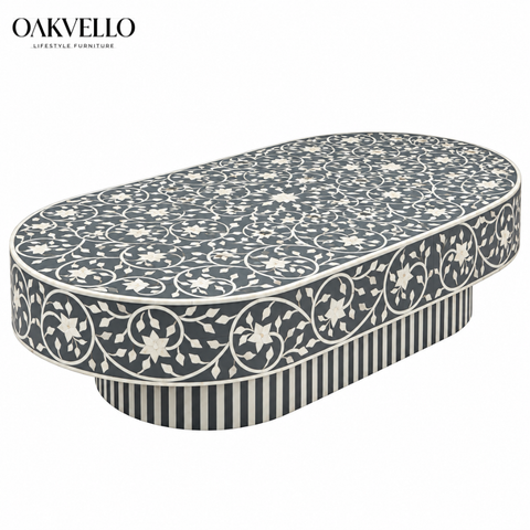 Black & White Bone Inlay Coffee Table | Handcrafted Artisan Living Room Furniture – Oakvello