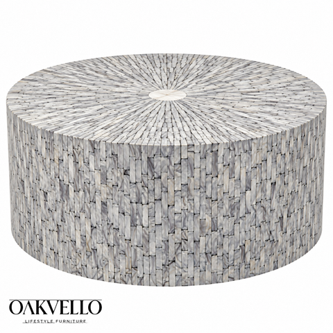 Aurelia Round Bone Inlay Coffee Table | Handcrafted Artisan Living Room Furniture – Oakvello