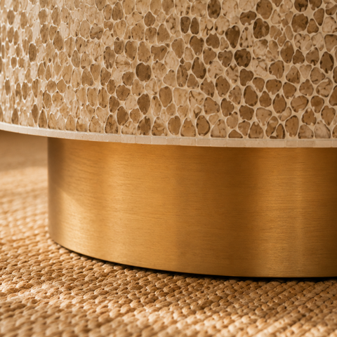 Round Pearl Inlay Coffee Table with Brass Gold Base