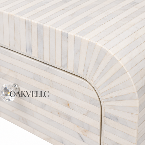 Ivory Bone Inlay Arch Console Table with Gold Brass Feet