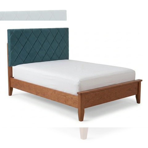 Caspian Solid Teak Wood Bed | Premium Upholstered Headboard – Oakvello