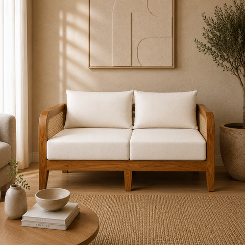 Solara Rattan Sofa | Sheesham Wood & Cane 3-Seater | Oakvello