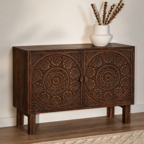 Wiluna Solid Mango Wood Sideboard | Living Room Storage Cabinet – Oakvello