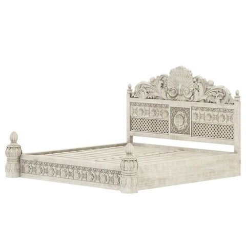 Indian Hand Carved Solid Wood Bed | Heritage Handcrafted Bedroom Furniture – Oakvello