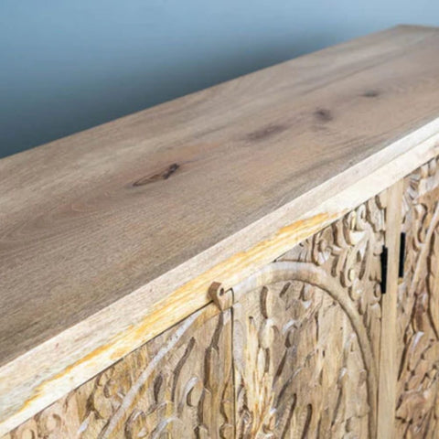 Hand Carved Artisanal Solid Wood Sideboard | Handcrafted Living Room Storage – Oakvello